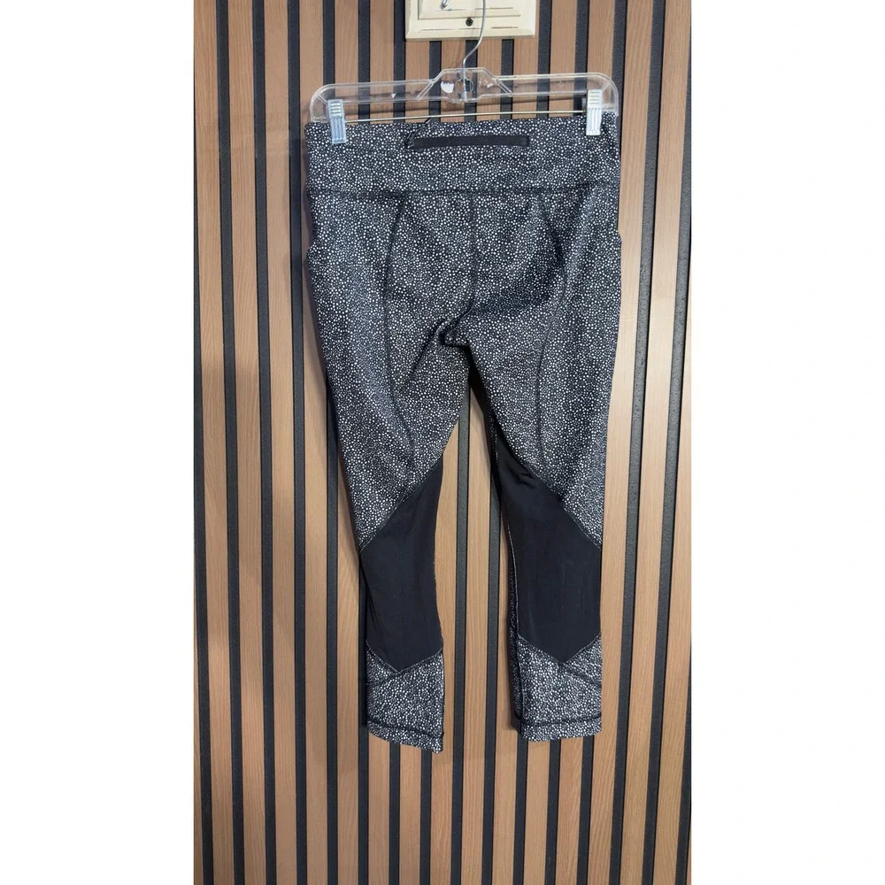 Lululemon Align High Rise Crop Leggings Black White Speckle Mesh Panel Size‎ 6